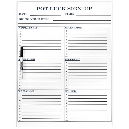 Pot Luck Sign_Up Dry Erase Board