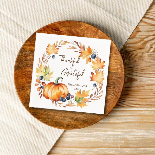 Pot Luck Thanksgiving dinner party tableware Napkins (Thanksgiving Pot luck dinner party tableware personalized plates watercolor pumpkin wreath  )