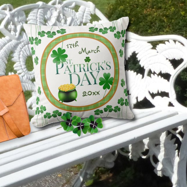 Pot o' Gold Shamrock St Patrick's Day Throw Pillow (Creator Uploaded)