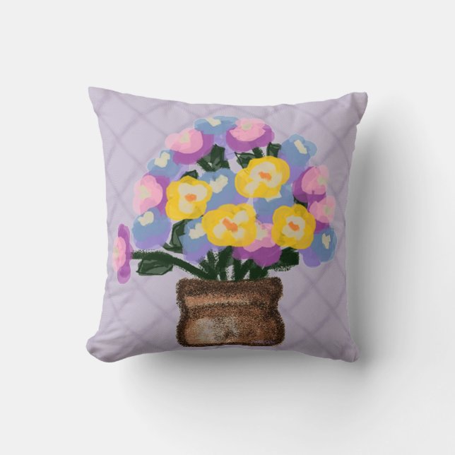 Pot of Flowers Throw Pillow (Front)