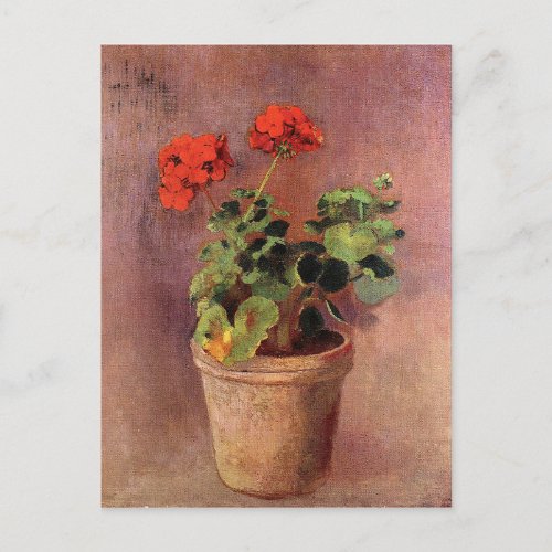 POT OF GERANIUMS STILL LIFE BY REDON POSTCARD