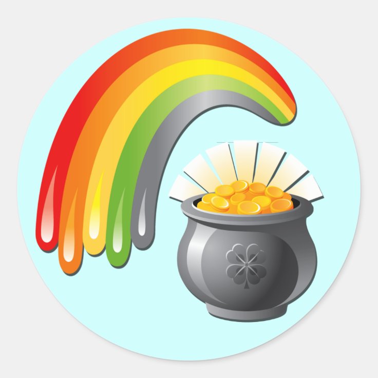 POT OF GOLD AND RAINBOW CLASSIC ROUND STICKER | Zazzle