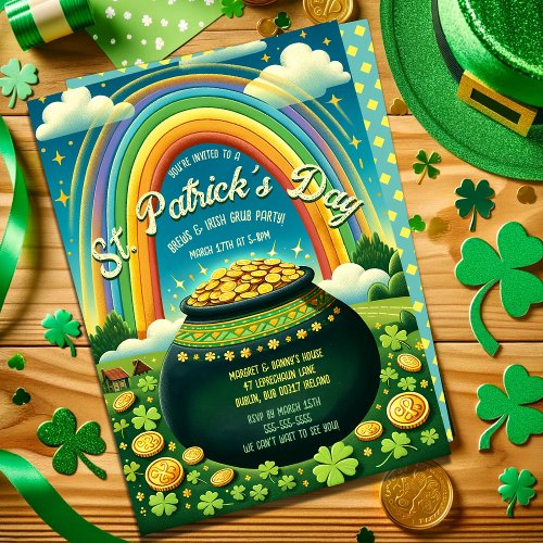 Pot of Gold and Rainbow St Patricks Day Celebrat Invitation