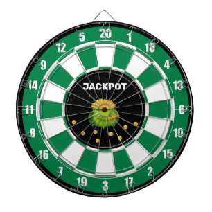 Pot of Gold and Text on Black Green White Dart Board