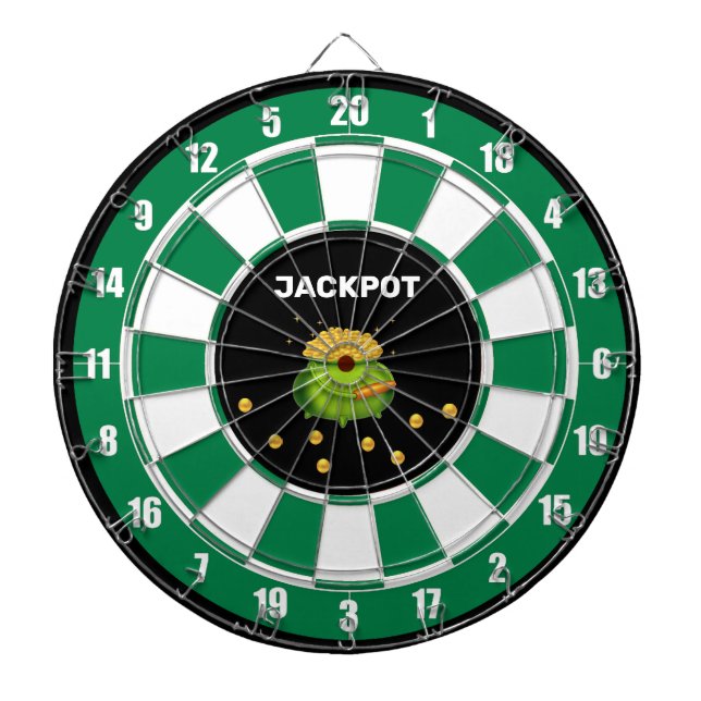 Pot of Gold and Text on Black Green White Dart Board (Front)