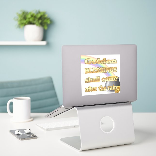 Pot of Gold at the End of the Rainbow Sticker (Laptop On Desk)