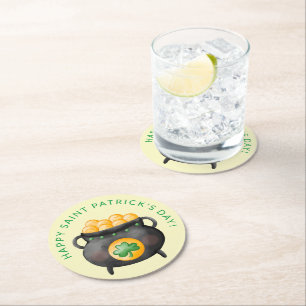 Pot of Gold Happy Saint Patrick's Day Round Paper Coaster