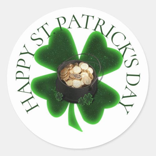 Pot of Gold Happy St Patricks Day Classic Round Sticker