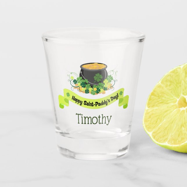 Pot of Gold Happy St. Patrick's Day Shot Glass (Front)