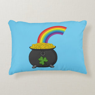 Pot of Gold Rainbow Cartoon Accent Pillow