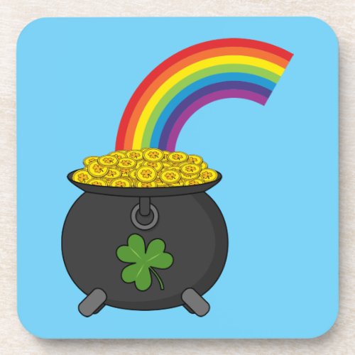 Pot of Gold Rainbow Cartoon Beverage Coaster