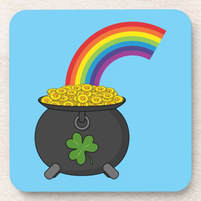 Pot of Gold Rainbow Cartoon Beverage Coaster (Front)