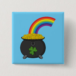 Pot of Gold Rainbow Cartoon Button