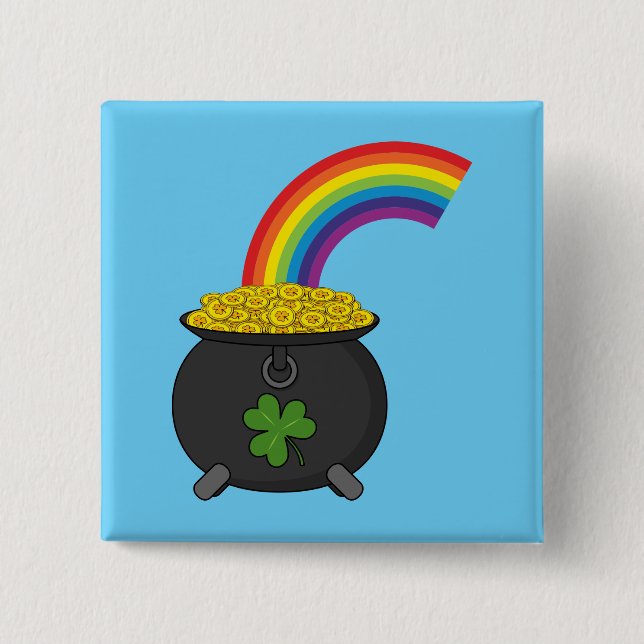 Pot of Gold Rainbow Cartoon Button (Front)