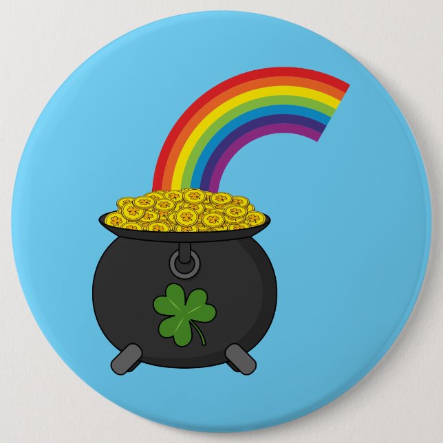 Pot of Gold Rainbow Cartoon Button (Front)