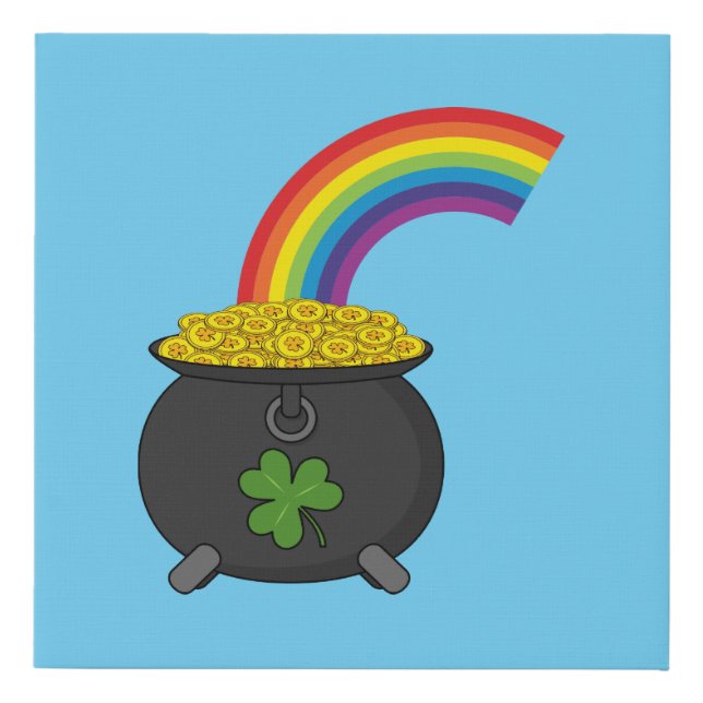 Pot of Gold Rainbow Cartoon Faux Canvas Print (Front)