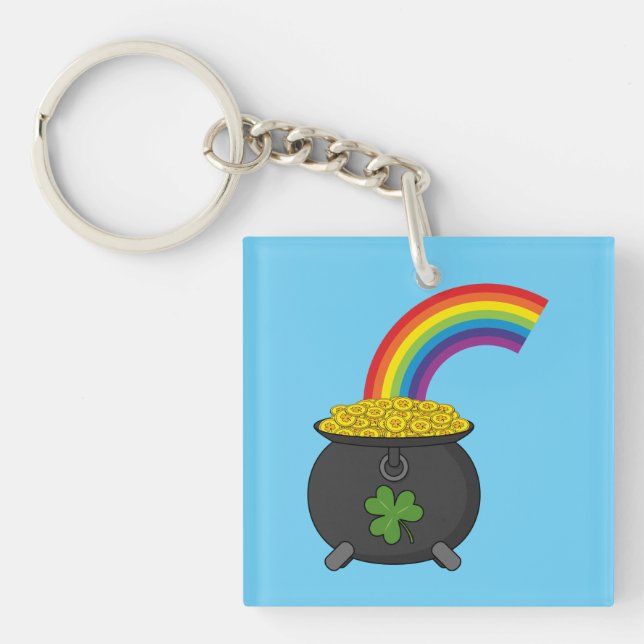 Pot of Gold Rainbow Cartoon Keychain (Front)
