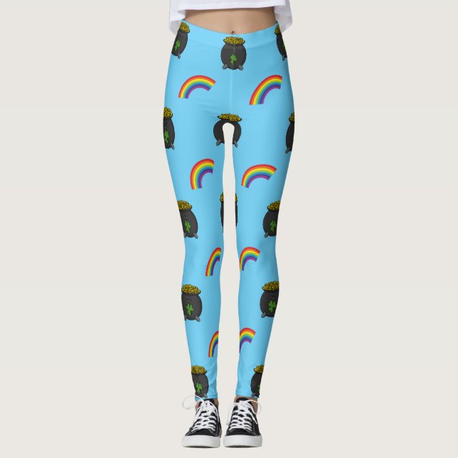 Pot of Gold Rainbow Cartoon Leggings (Front)
