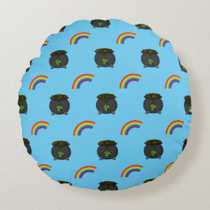 Pot of Gold Rainbow Cartoon Round Pillow