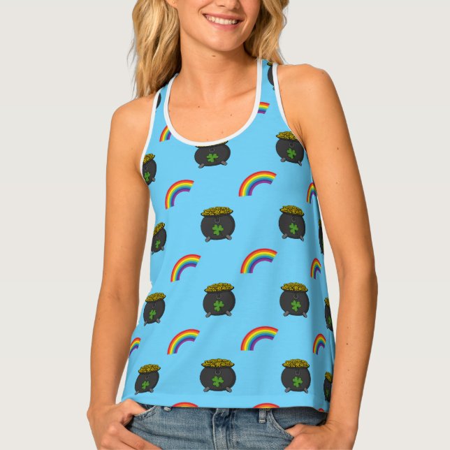Pot of Gold Rainbow Cartoon Tank Top (Front)