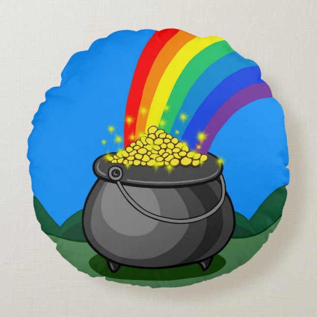 Pot of Gold & Rainbow Round Pillow (Front)