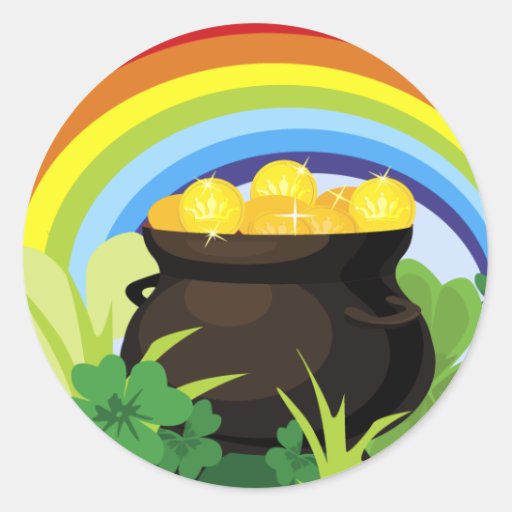 Pot Of Gold Rainbow St. Patrick's Day Gift Classic Round Sticker | Zazzle