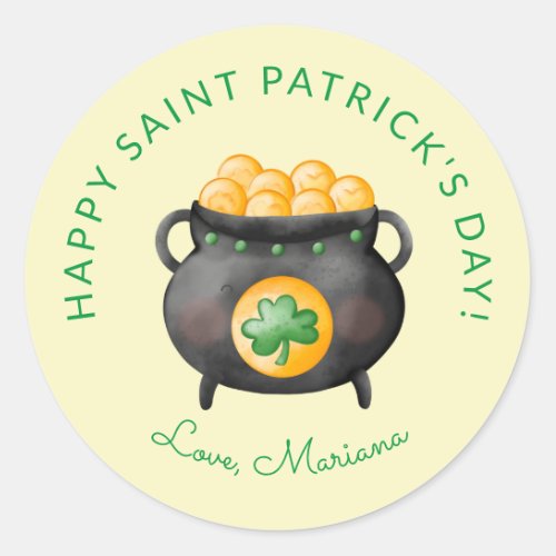 Pot of Gold Saint Patricks Day Party Favors Classic Round Sticker