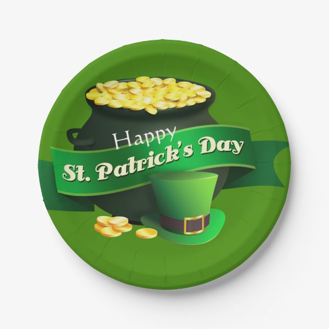 Pot of Gold St Patrick's Day Paper Plates (Front)