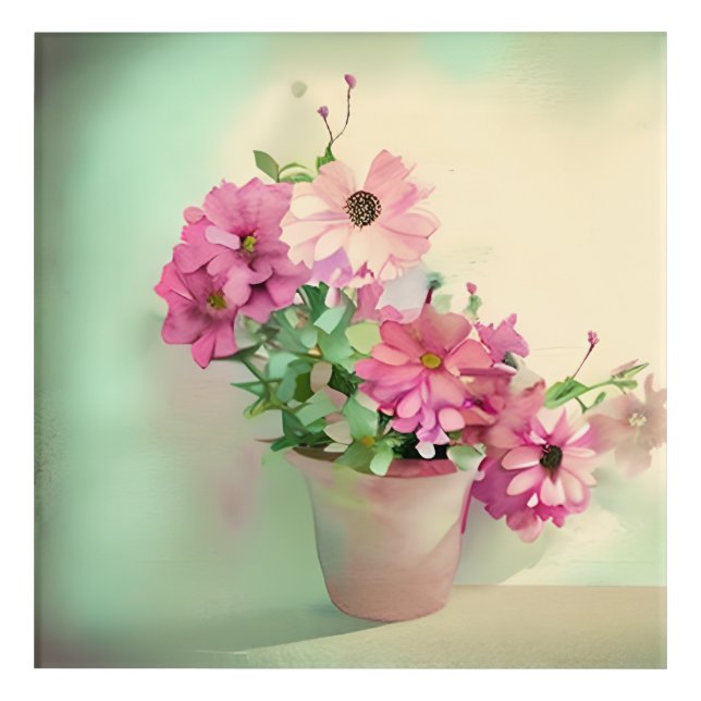 Pot of Pink Watercolor Flowers  Acrylic Print (Front)