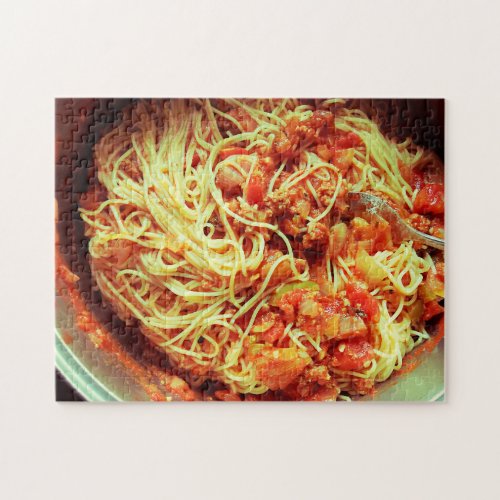 Pot of spaghetti with meat sauce jigsaw puzzle