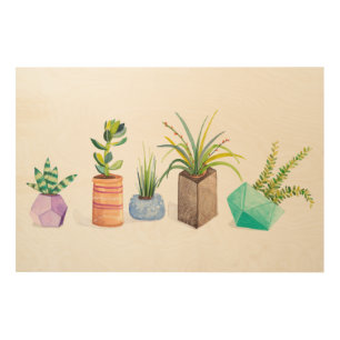 Pot of Succulents Wood Wall Art