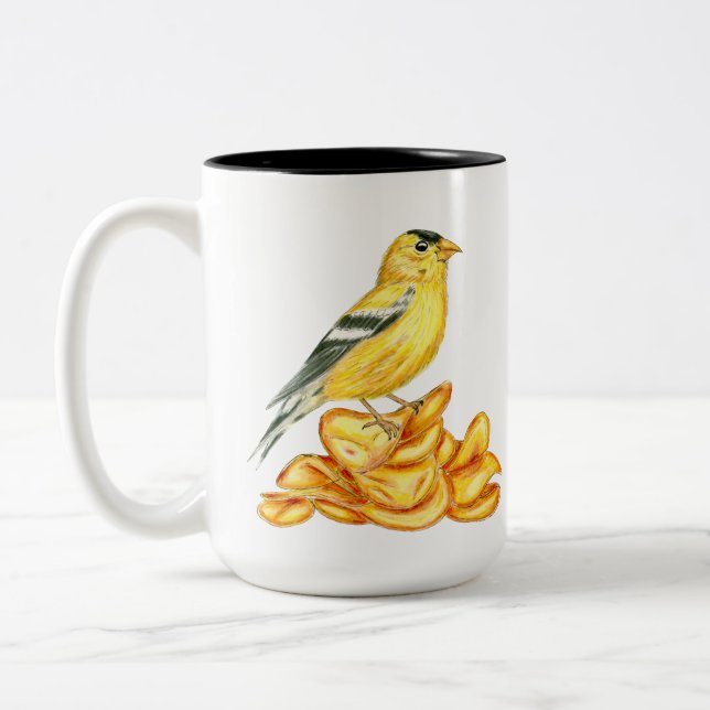 Potato Chip Bird American Goldfinch Illustration Two-Tone Coffee Mug (Left)