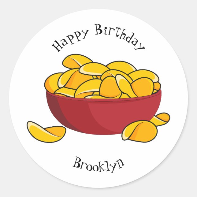 Potato chip cartoon illustration classic round sticker (Front)