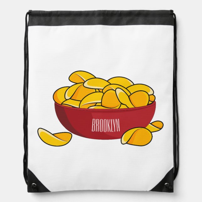 Potato chip cartoon illustration  drawstring bag (Front)