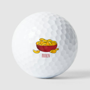 Potato chip cartoon illustration golf balls