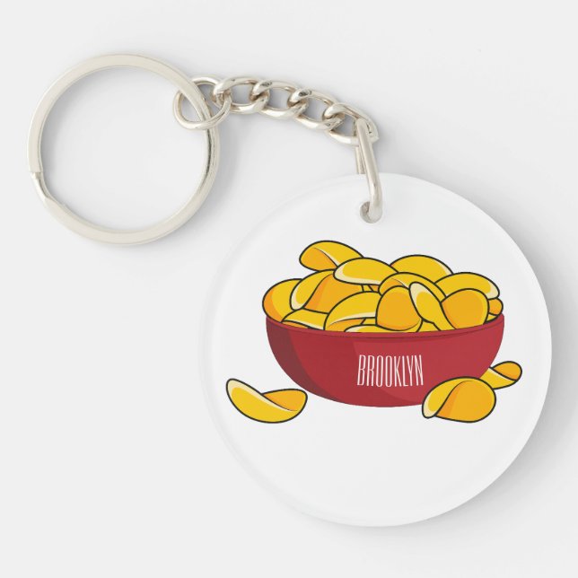 Potato chip cartoon illustration  keychain (Front)