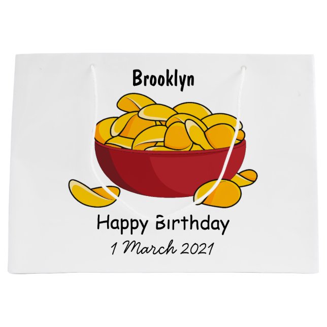 Potato chip cartoon illustration large gift bag (Front)
