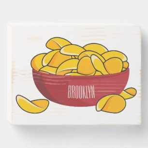 Potato chip cartoon illustration wooden box sign