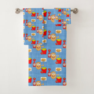 Potato French Fries Blue Hands Bathroom Towel Sets