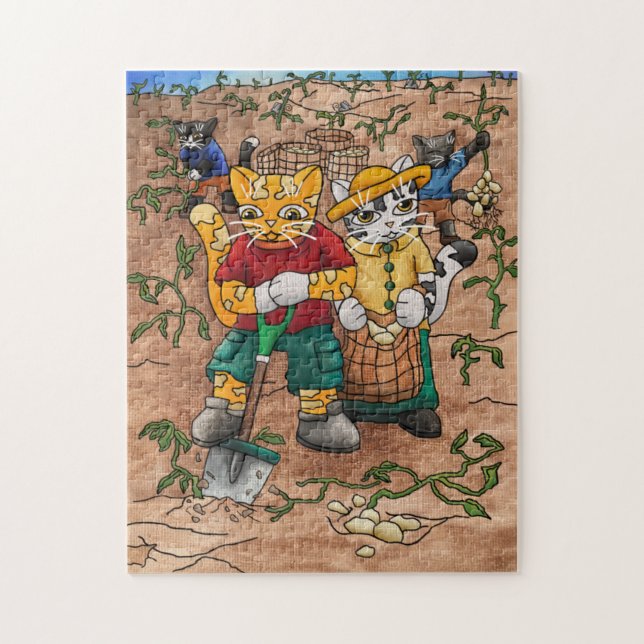 Potato Harvest Cats Jigsaw Puzzle (Vertical)