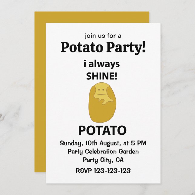 Potato I Always Shine Funny Potato  Invitation (Front/Back)