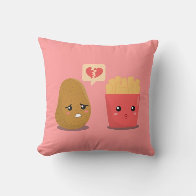 Potato is Heart Broken over French Fries Throw Pillow (Front)