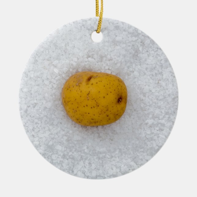 Potato macro as background with salt ceramic ornament (Front)