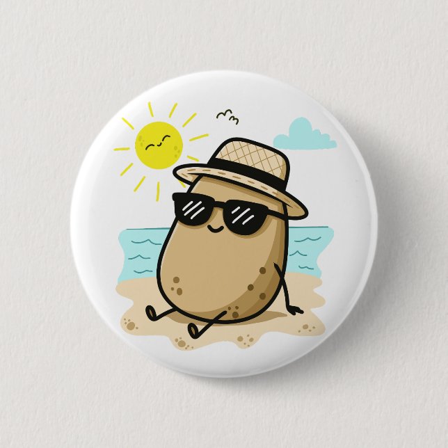 Potato On The Beach Summer Vibes Button (Front)