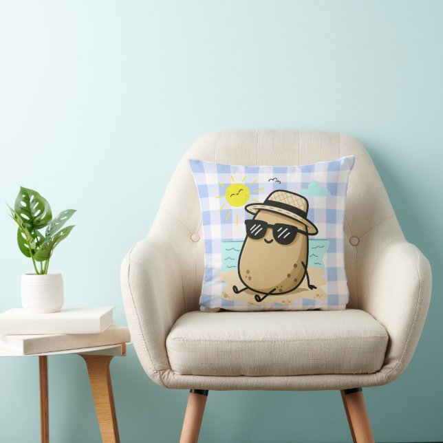 Potato On The Beach Summer Vibes Throw Pillow (Chair)