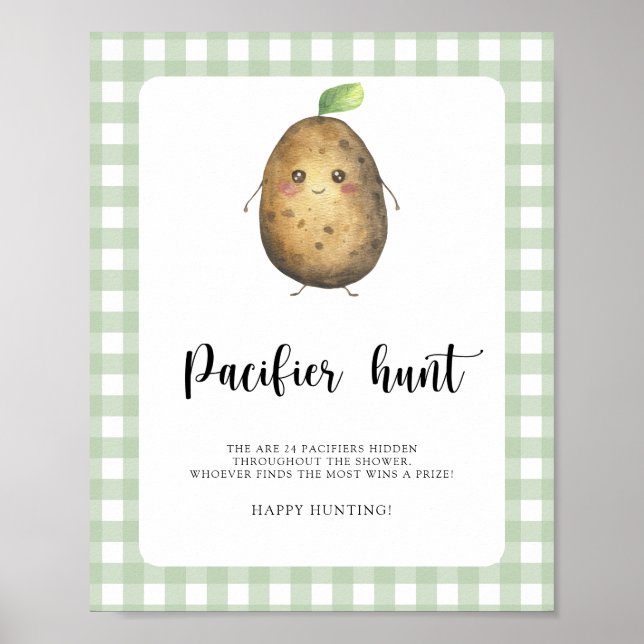 Potato - pacifier hunt baby shower game poster (Front)