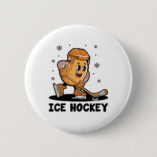 Potato Playing Ice Hockey Player Sports Athlete Ga Button