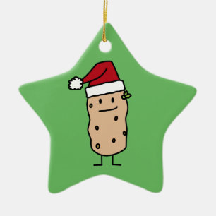 Potato Potatoes wearing Christmas Santa Hat Happy Ceramic Ornament