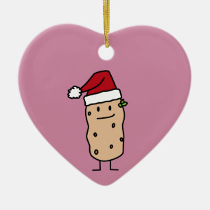 Potato Potatoes wearing Christmas Santa Hat Happy Ceramic Ornament