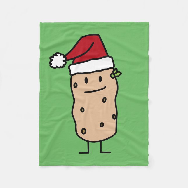 Potato Potatoes wearing Christmas Santa Hat Happy Fleece Blanket (Front)